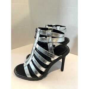 NWT  DKNY Ralina Silver Metallic Heels - Night Luxe Caged Platform Stiletto - 8M